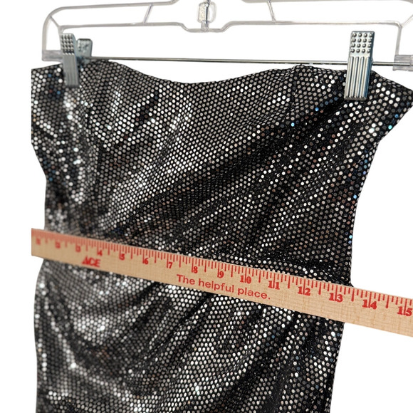 Lulus S Black Sequin Strapless Mermaid Maxi Dress Metallic Silver Shimmer Gown - Picture 6 of 8